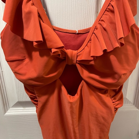 Ruffled One Piece Swimsuit - Orange - Picture 2 of 7